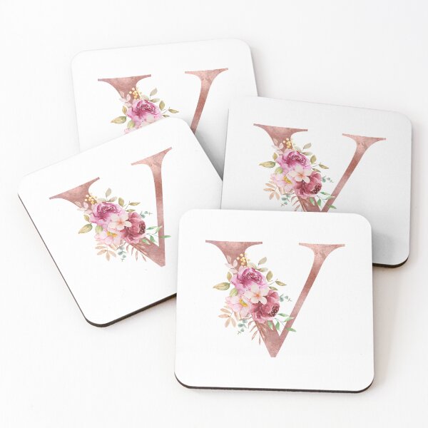 Artikelvorschau, Roségold Aquarell Buchstabe V Blumenmonogramm entworfen und verkauft von NicheFifty-Two.