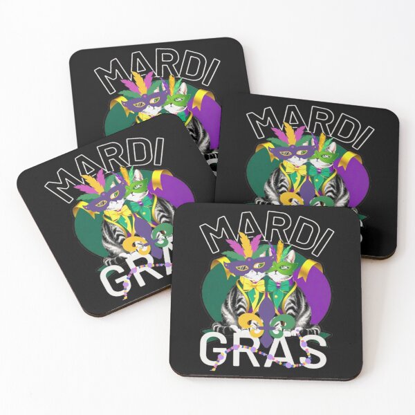 Item preview, Mardi Gras Couple Kittens Purple Green Yellow Carnival Design designed and sold by jteart.