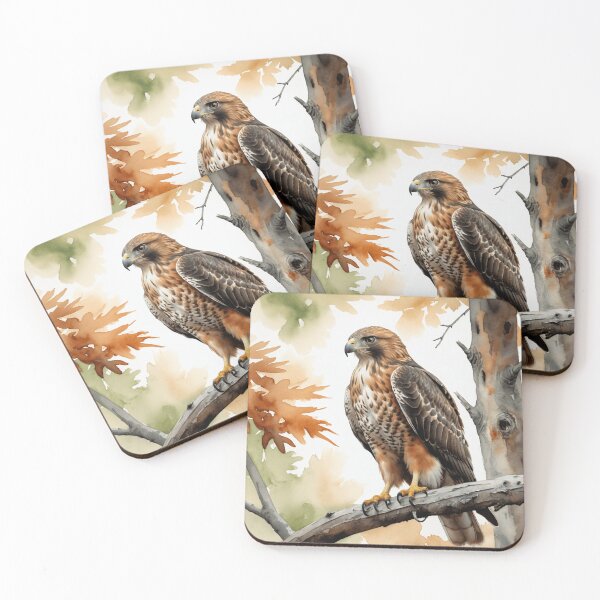Item preview, Red-tailed Hawk Perched in Autumn Forest designed and sold by WaterBirdArt.