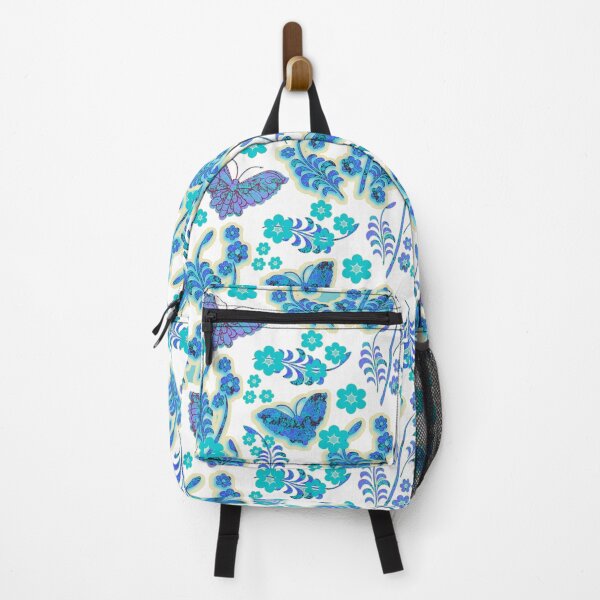 Item preview, Butterfly Floral White and Blue Repeat Pattern designed and sold by Sharon Schwalbe.