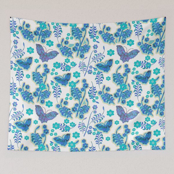 Item preview, Butterfly Floral White and Blue Repeat Pattern designed and sold by Sharon Schwalbe.