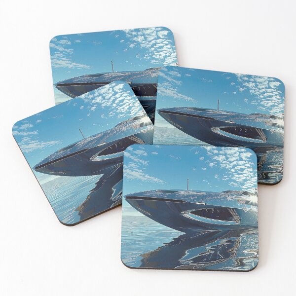 Item preview, Sleek Futuristic Yacht Cruising on Calm Reflective Sea designed and sold by CheerForGoods.