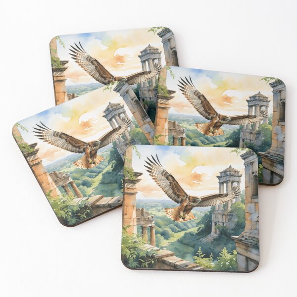 Item preview, Red-Tailed Hawk Soaring Over Ancient Ruins designed and sold by WaterBirdArt.
