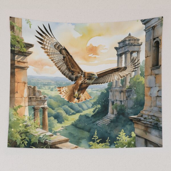 Item preview, Red-Tailed Hawk Soaring Over Ancient Ruins designed and sold by WaterBirdArt.