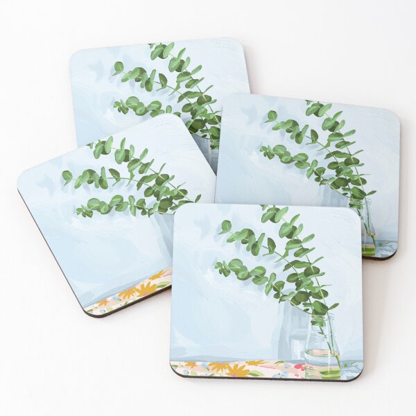 Item preview, Eucalyptus in Glass Jar on Vintage Flower Fabric designed and sold by ShannonSArtwork.