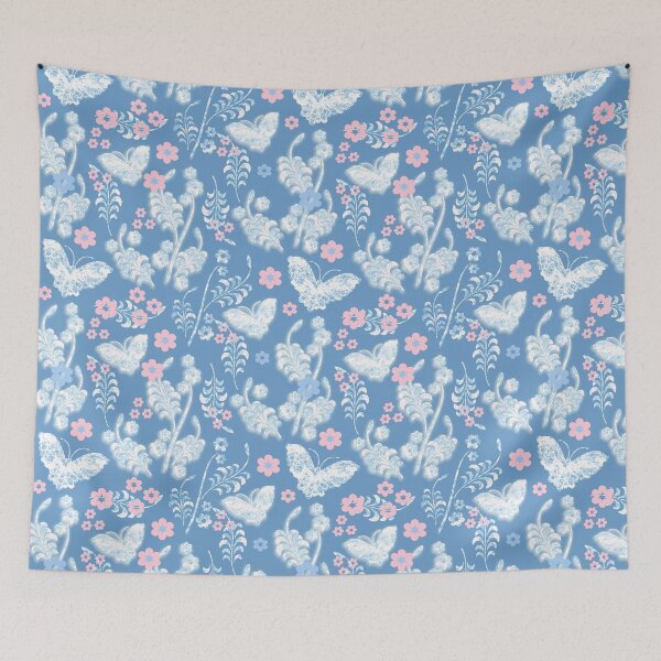 Item preview, Butterfly Floral Baby Blue and Pink Repeat Pattern designed and sold by Sharon Schwalbe.
