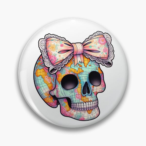 Item preview, Floral Skull World Map Design - Vibrant Lace Bow Art designed and sold by MegHillStudio.
