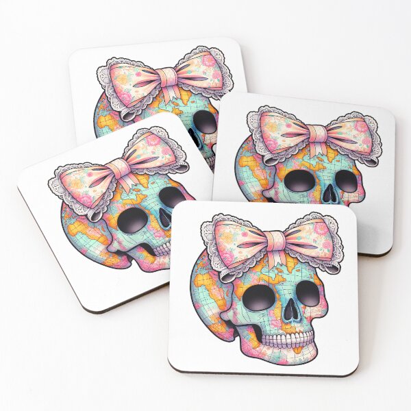 Item preview, Floral Skull World Map Design - Vibrant Lace Bow Art designed and sold by MegHillStudio.