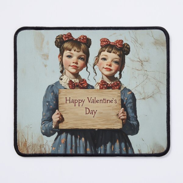 Item preview, Charming Twin Sisters Holding a Valentine’s Day Sign designed and sold by junkydotcom.