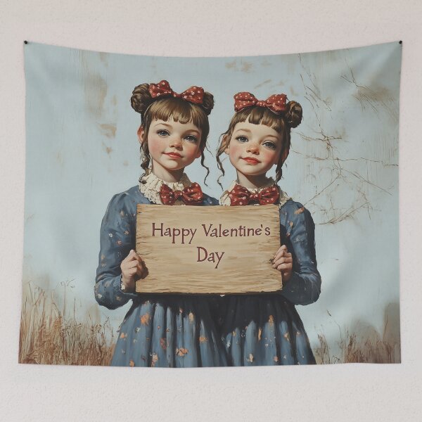 Item preview, Charming Twin Sisters Holding a Valentine’s Day Sign designed and sold by junkydotcom.