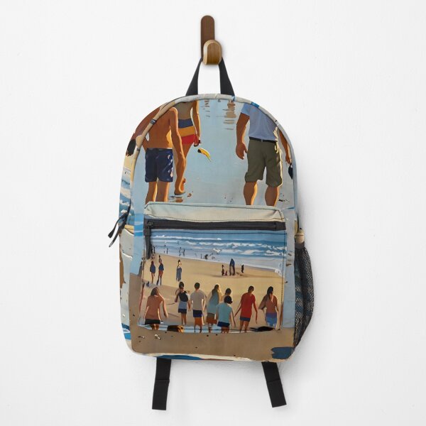 Item preview, Crowded Beach Walk, Summer Sunset Vibes, Golden Hour Ocean Waves, Contemporary Oil Painting Effect, Nature's Light and Shadow Play designed and sold by Kintsugi99.