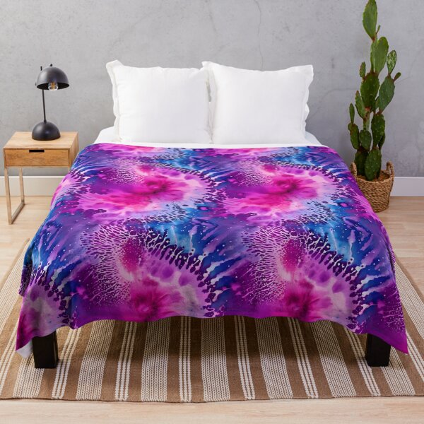 Item preview, GROOVY RETRO TIE DYE *Pink Purple Indigo Magenta Floral Botanical* ABSTRACT PAINTING PRINT Contemporary Modern Fine Art Gallery designed and sold by Spinning Plates 360.