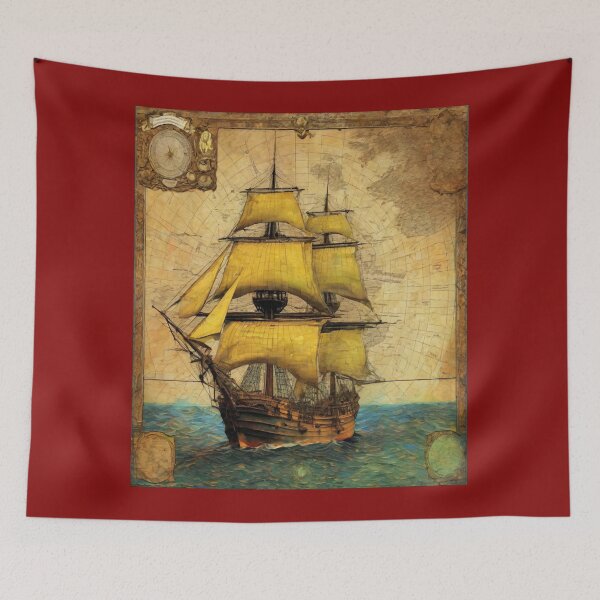 Item preview, "Sailing through History: Piri Reis Map with a 16th Century Sailboat"  designed and sold by Artisticanvas.