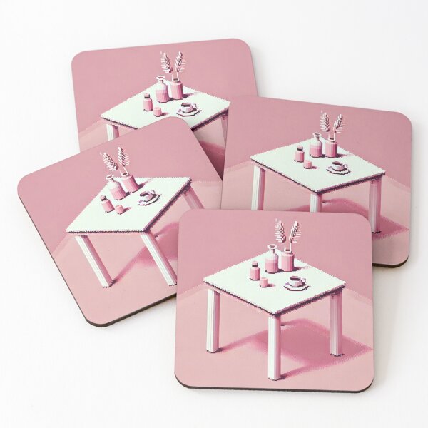 Item preview, Simple Pixel Things: Pink Objects - Retro Pixel Art Table Scene (Minimalist Picture, Pixel Art, Pink and White Color) designed and sold by TrippyBunnyShop.
