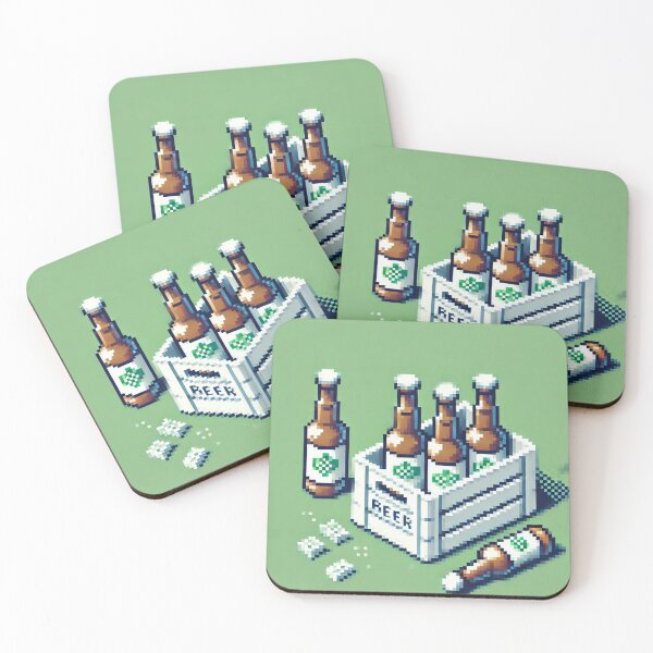 Item preview, Simple Pixel Things: A Crate Of Beer - Pixelated Beer Crate Delight (Green Art) designed and sold by TrippyBunnyShop.