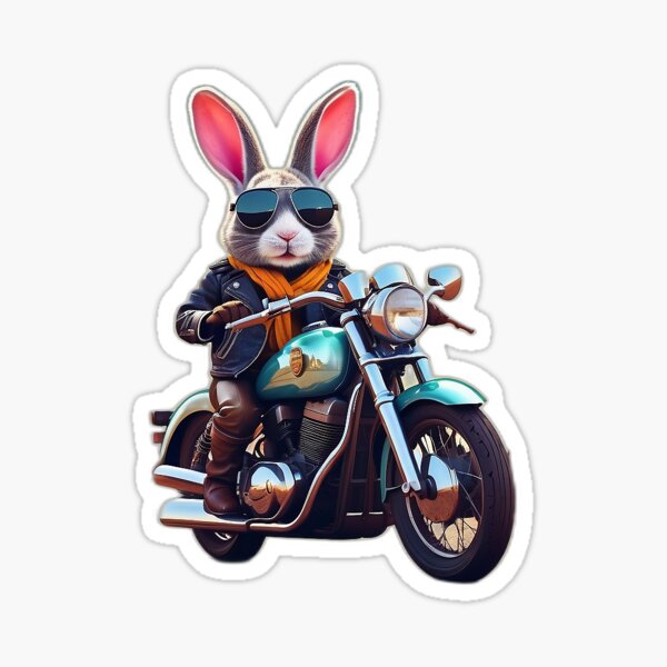 Vista previa del artículo con la obra «Conejo en Moto Retro: Aventuras a Toda Velocidad», diseñado y vendido por StickexZ.