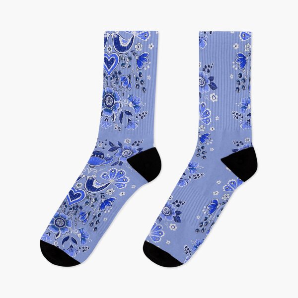Item preview, Navy Blue Birds and Flowers inspired by folklore and folk art designed and sold by Hennagirl.