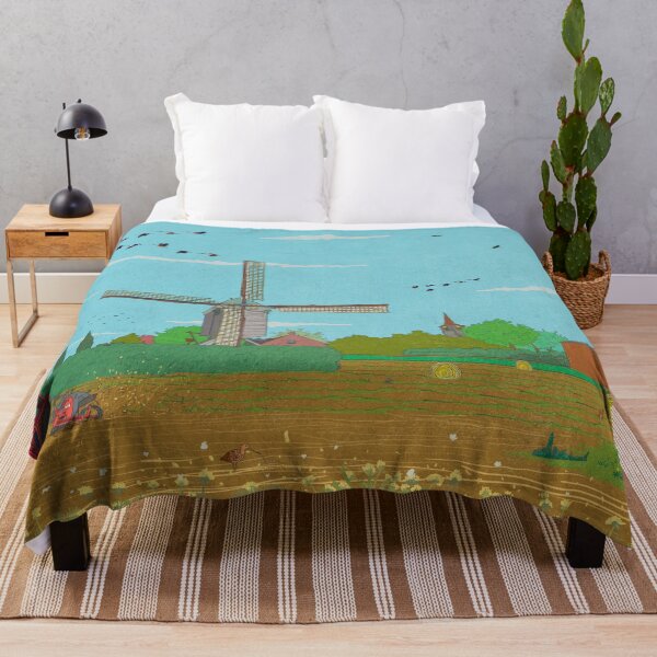 Item preview, Farm Life Zundert Netherlands - Dutch Countryside Art with Windmill - Scenic Landscape Illustration designed and sold by Wall-Art-Sketch.
