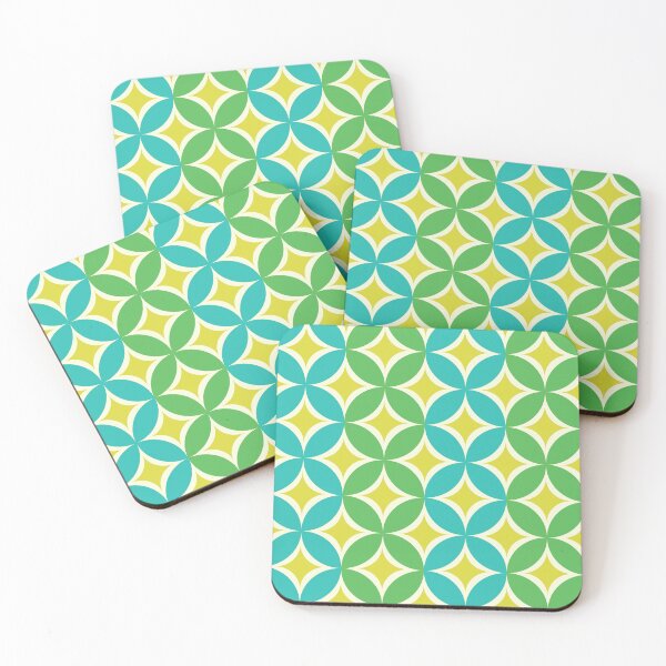 Item preview, Mid Century Yellow Atomic Starbursts on Green and Teal Circles Pattern  designed and sold by Yasminepatterns .