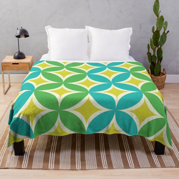 Item preview, Mid Century Yellow Atomic Starbursts on Green and Teal Circles Pattern  designed and sold by Yasminepatterns .