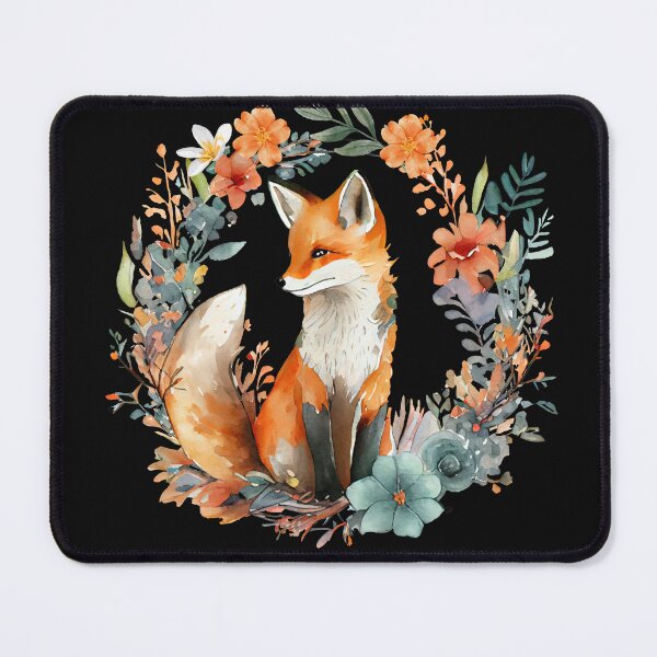 Item preview, watercolor fox with flowers designed and sold by CorvusLunaArt.