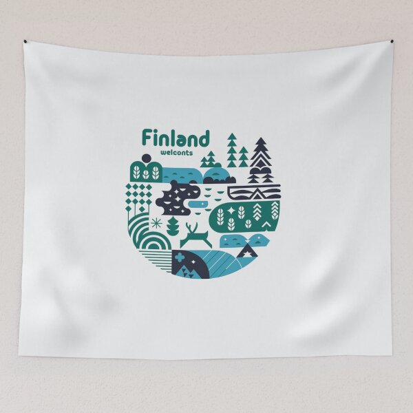 Item preview, Finland Welcomes Flag Map Helsinki, sauna, lakes designed and sold by AnimalsDH305.
