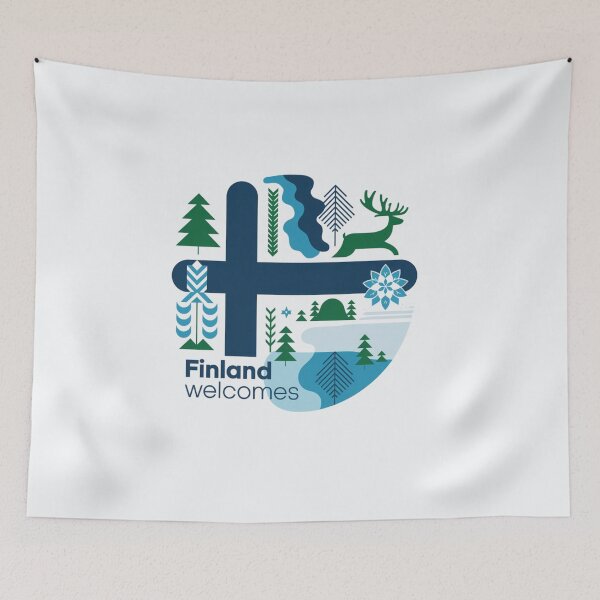 Item preview, Finland Welcomes Flag Map Helsinki, sauna, lakes designed and sold by AnimalsDH305.