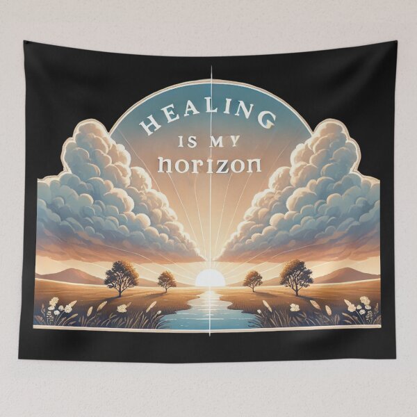 Item preview, Sunrise Breaking Through Clouds Illustration - Hopeful Landscape designed and sold by Desireehaz.