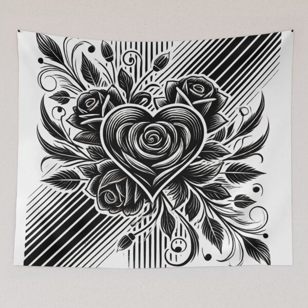 Item preview, Artistic Heart and Rose Composition in Black and White designed and sold by Desireehaz.