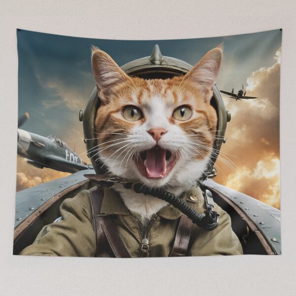 Item preview, Feline Ace: WWII Pilot Cat Amidst Chaos designed and sold by RK - Shop.