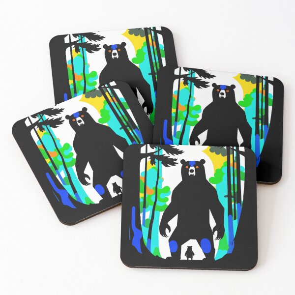 Item preview, Bear and Cub Silhouettes in Colorful Forest Scene designed and sold by RebelPaintBrush.