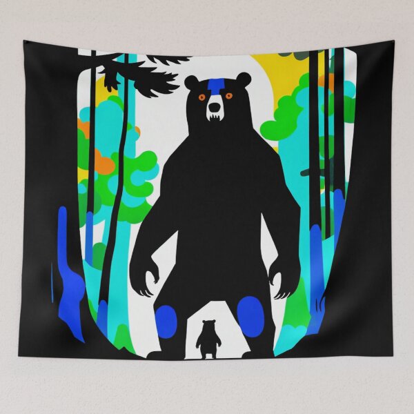 Item preview, Bear and Cub Silhouettes in Colorful Forest Scene designed and sold by RebelPaintBrush.