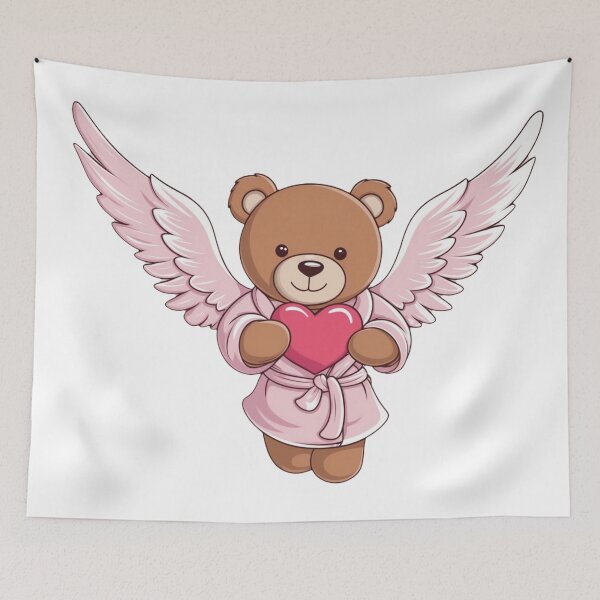Item preview, Cute Artwork of an Angel Teddy Bear Holding a Heart designed and sold by CuteopiaGallery.