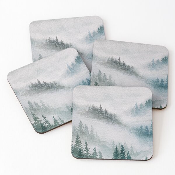 Item preview, misty forest watercolor painting designed and sold by RedFinchDesigns.