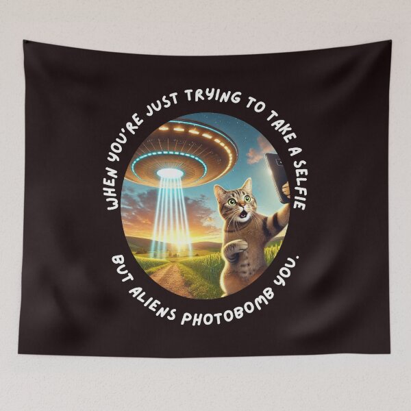 Item preview, Cat and Alien UFO Selfie Shirt designed and sold by AllYoursShop.