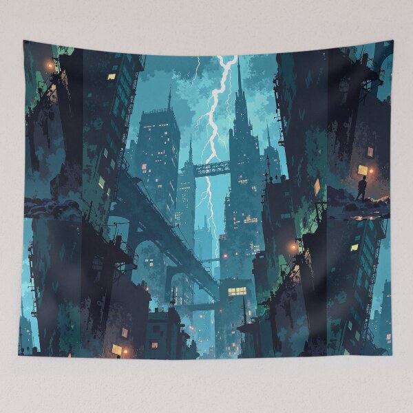 Item preview, Shattered city lit precipice designed and sold by MadeByHaresShop.