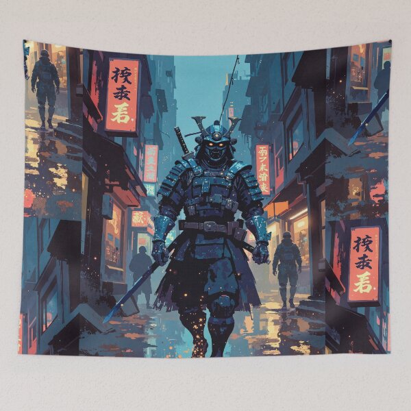 Item preview, Neosamurai in rainy alley designed and sold by MadeByHaresShop.