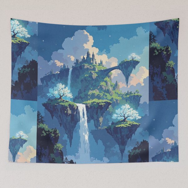 Item preview, Luminous oasis floating sanctuaries amidst glowing bridges designed and sold by MadeByHaresShop.