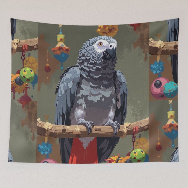 Item preview, Vibrant chatterbox the talkative african grey parrot designed and sold by MadeByHaresShop.