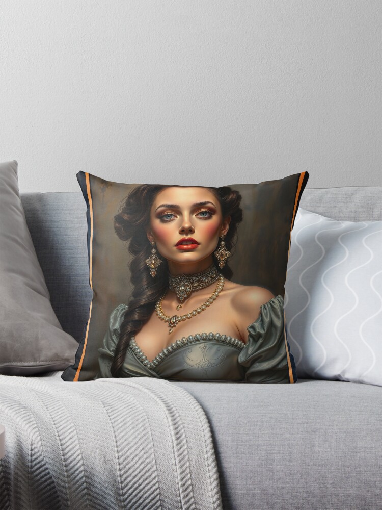 Sophisticated Elegance Of Gianna Cerachi Classical Glamour Portraiture Gorgeous AI Concept Art by Xzendor7 Decorative Art Print Throw Pillow