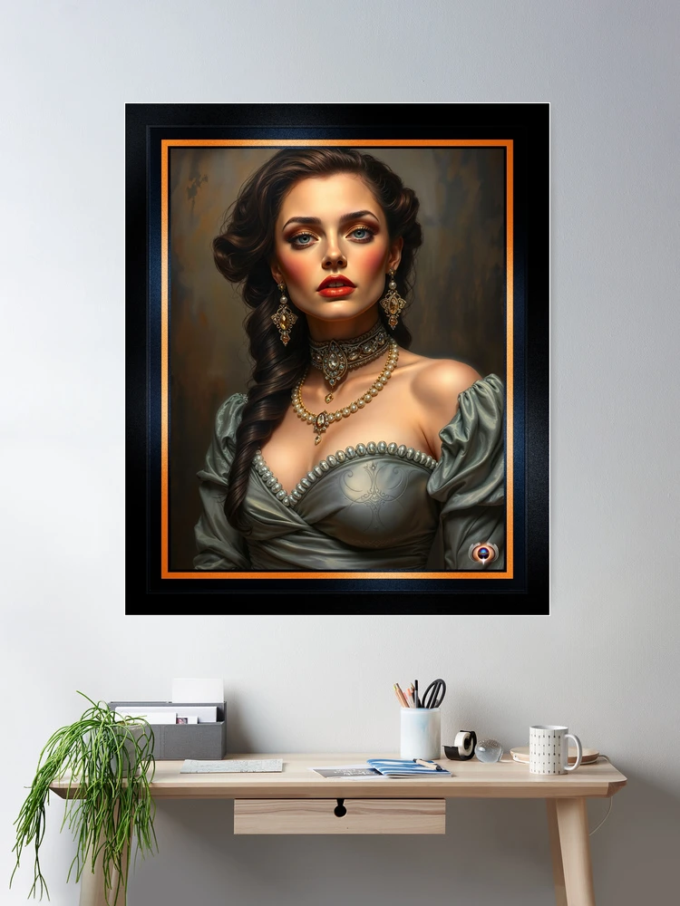 Sophisticated Elegance Of Gianna Cerachi Classical Glamour Portraiture Gorgeous AI Concept Art by Xzendor7 Room Decor Poster Art Print