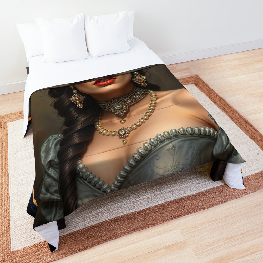 Sophisticated Elegance Of Gianna Cerachi Classical Glamour Portraiture Gorgeous AI Concept Art by Xzendor7 Decorative Art Print Comforter