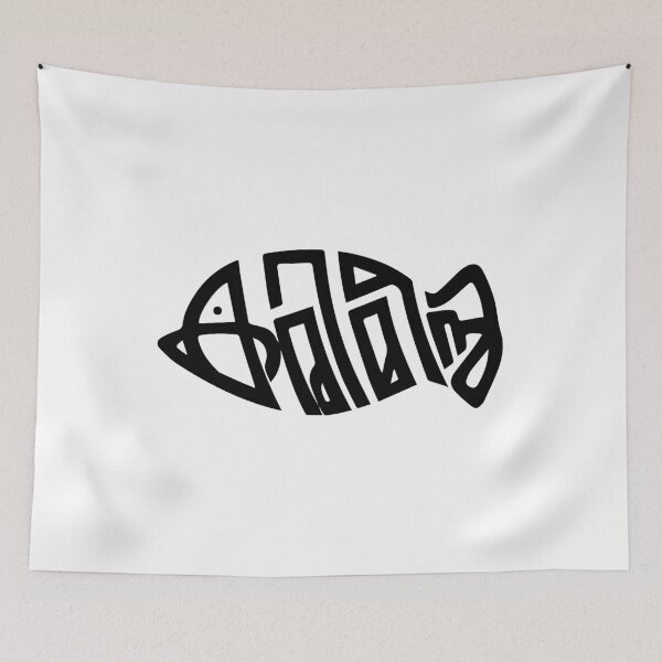 Item preview, Fish Calligraphy T-shirt – Artistic Ocean-Inspired Design designed and sold by radhakidesign.