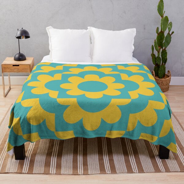 Item preview, Patrón de flores geométricas abstractas de 15 pulgadas en verde azulado y amarillo mostaza designed and sold by nineFlorals.