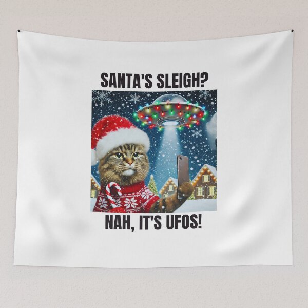 Item preview, Cat Christmas Selfie With Santa and UFO Aliens designed and sold by AllYoursShop.