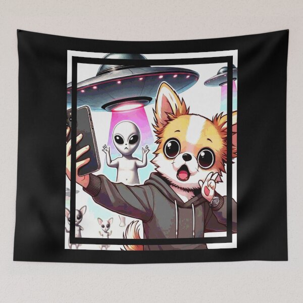 Item preview, Funny Chihuahua Selfie with UFO Cute Anime Chihuahua designed and sold by Creat-Des.