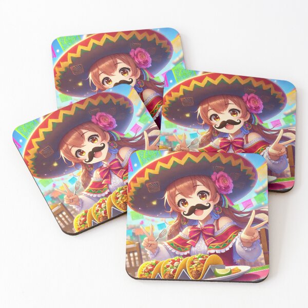 Item preview, Mexican Anime Girl Eating Tacos with Mariachi Hat and Mustache designed and sold by DreamKanvas.
