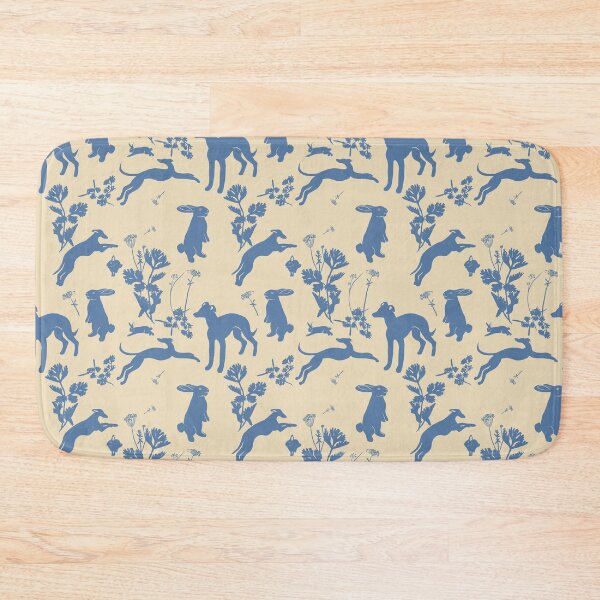 Aperçu de l'œuvre La chasse ! Motif chiens et lapins sur fond crème créée et vendue par RRuffieuxStudio.