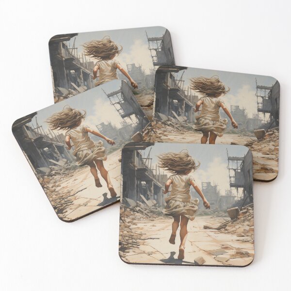 Item preview, Survivor Girl Running Through War-Torn Ruins in Post-Apocalyptic Landscape designed and sold by ashrafzain.