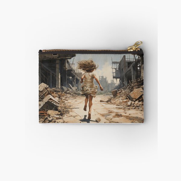 Item preview, Survivor Girl Running Through War-Torn Ruins in Post-Apocalyptic Landscape designed and sold by ashrafzain.